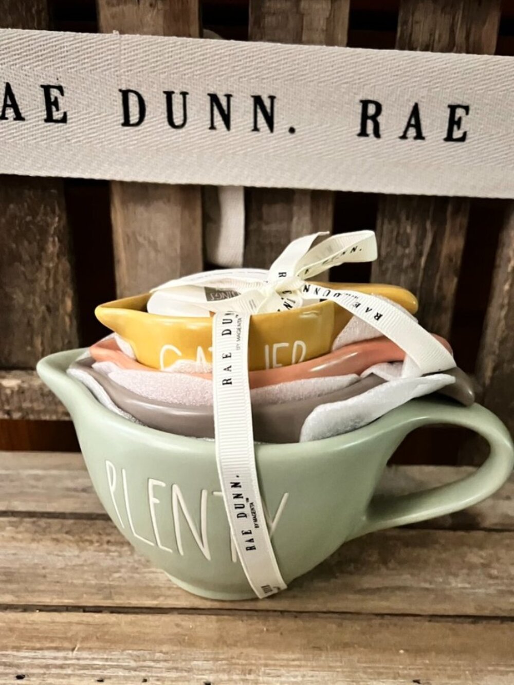 RARE Rae Dunn Fall Harvest Measuring Cups Set 4 PC Plenty Blessing Bounty Gather